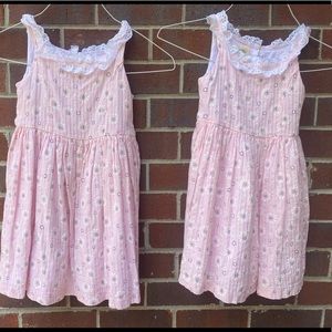 Twin Girls Laura Ashley split size 6 and 6x pink floral white eyelet lace dress